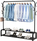 Avalo Industrieel Kledingrek - Metaal - 110x33x150 CM - Zwart - Opbergruimte Voor Schoenen - Garderoberek Met Haken
