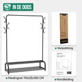 Avalo Industrieel Kledingrek - Metaal - 110x33x150 CM - Zwart - Opbergruimte Voor Schoenen - Garderoberek Met Haken