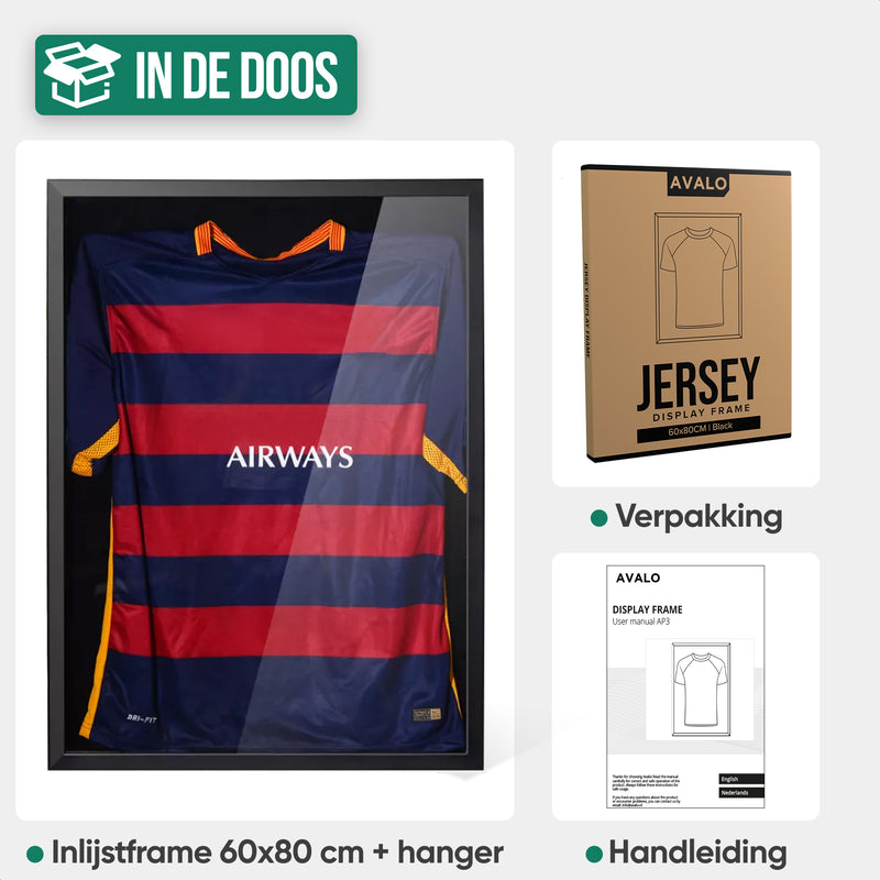 Avalo Wissellijst - Inlijsten Voetbal Shirt - 3D Box Frame - 60x80 CM - Zwart - Diepe lijst - Shirt Inlijsten In Fotolijst