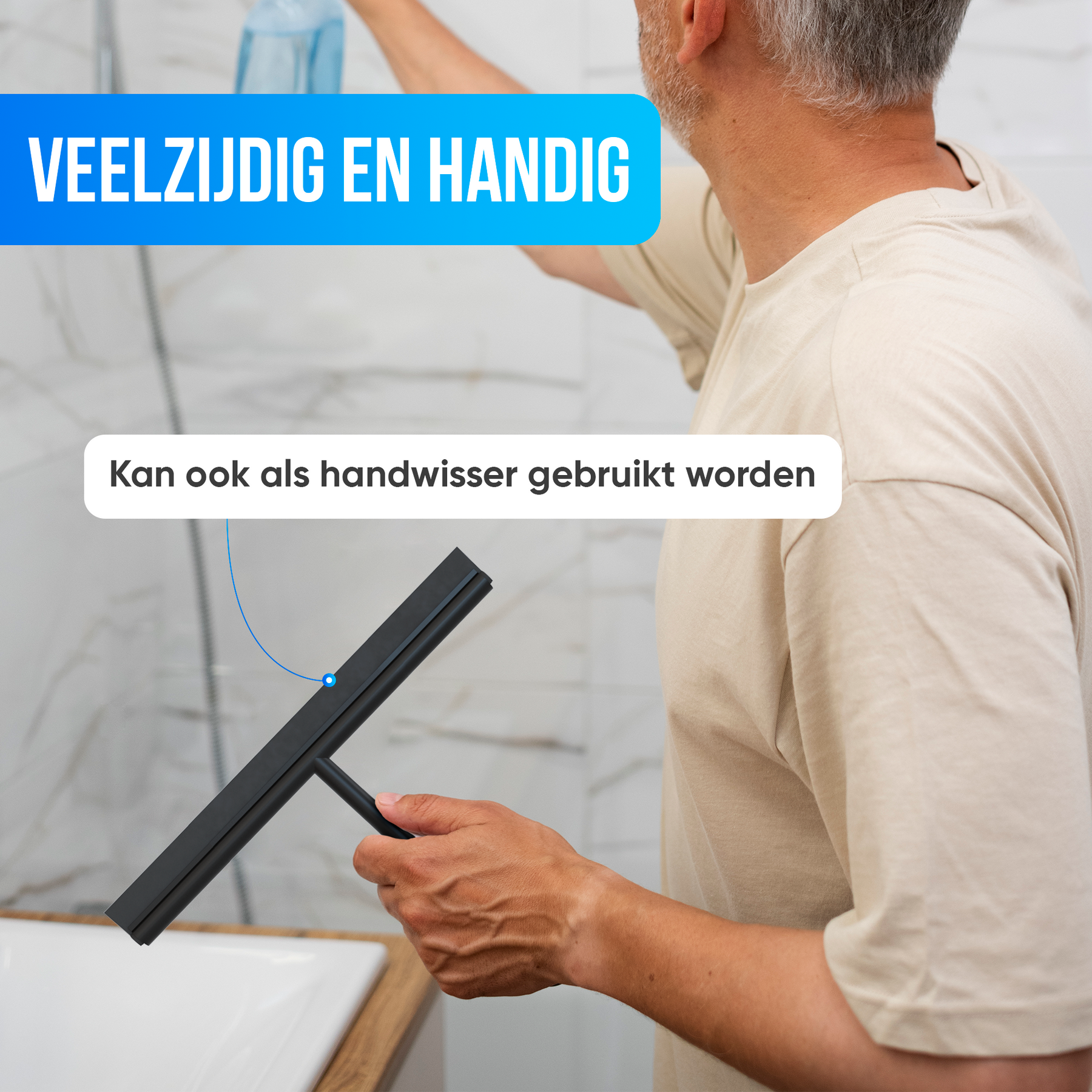 Avalo Vloertrekker met Steel - Luxe Vloerwisser - Aluminium Trekker Douche - Douche Wisser - Badkamer - Zwart - 136x40 CM