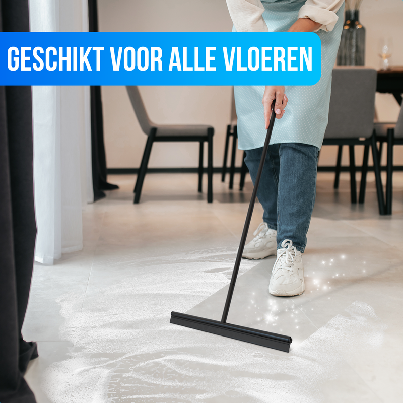 Avalo Vloertrekker met Steel - Luxe Vloerwisser - Aluminium Trekker Douche - Douche Wisser - Badkamer - Zwart - 136x40 CM