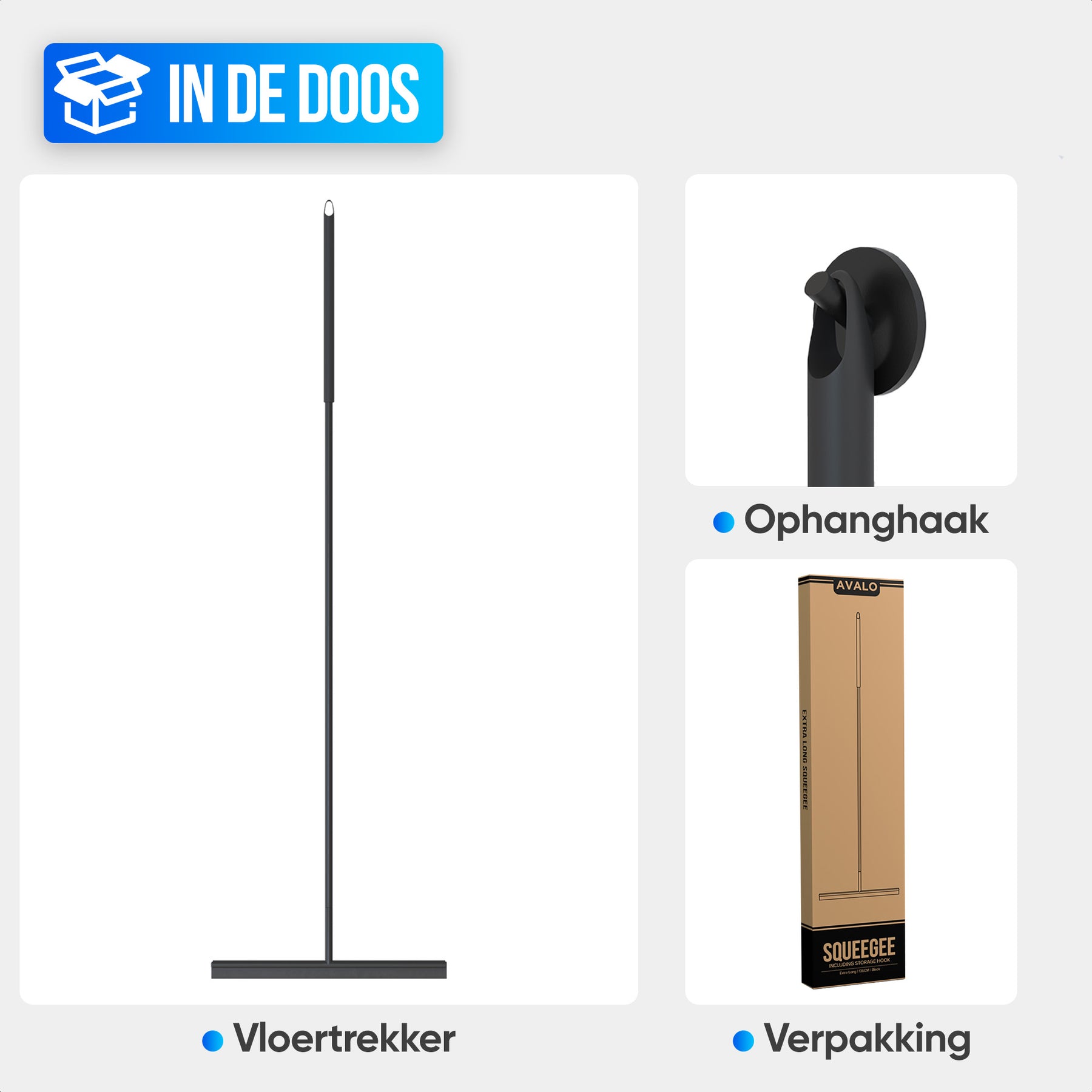 Avalo Vloertrekker met Steel - Luxe Vloerwisser - Aluminium Trekker Douche - Douche Wisser - Badkamer - Zwart - 136x40 CM