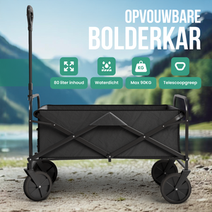 Avalo Bolderkar - Opvouwbaar - Tot 90KG - 80x47x49 CM - 80L - 360º Wielen - Zwart