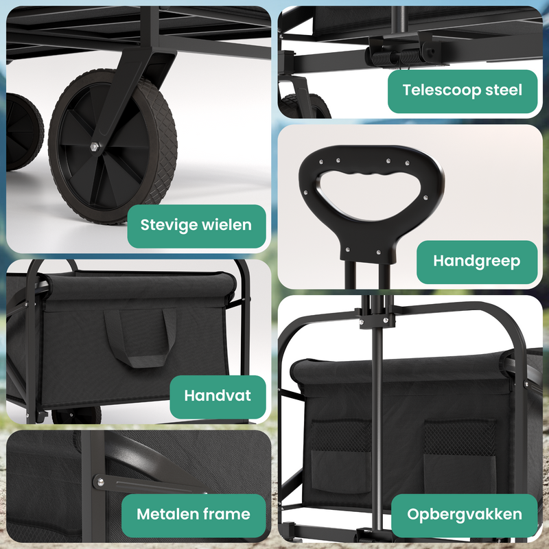 Avalo Bolderkar - Opvouwbaar - Tot 90KG - 80x47x49 CM - 80L - 360º Wielen - Zwart