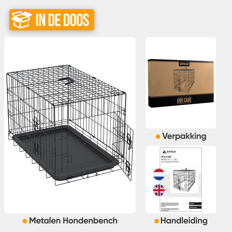 Avalo Hondenbench XXL - Bench Voor Honden - Opvouwbare Kooi - 2 Deuren - 122x74x80 CM