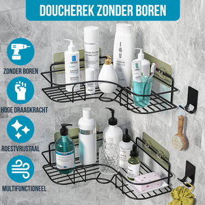 Avalo Doucherek Hoekvorm - 2 Stuks - Bevestigen zonder Boren of Schroeven - Bevestigen Middels Plakstrip