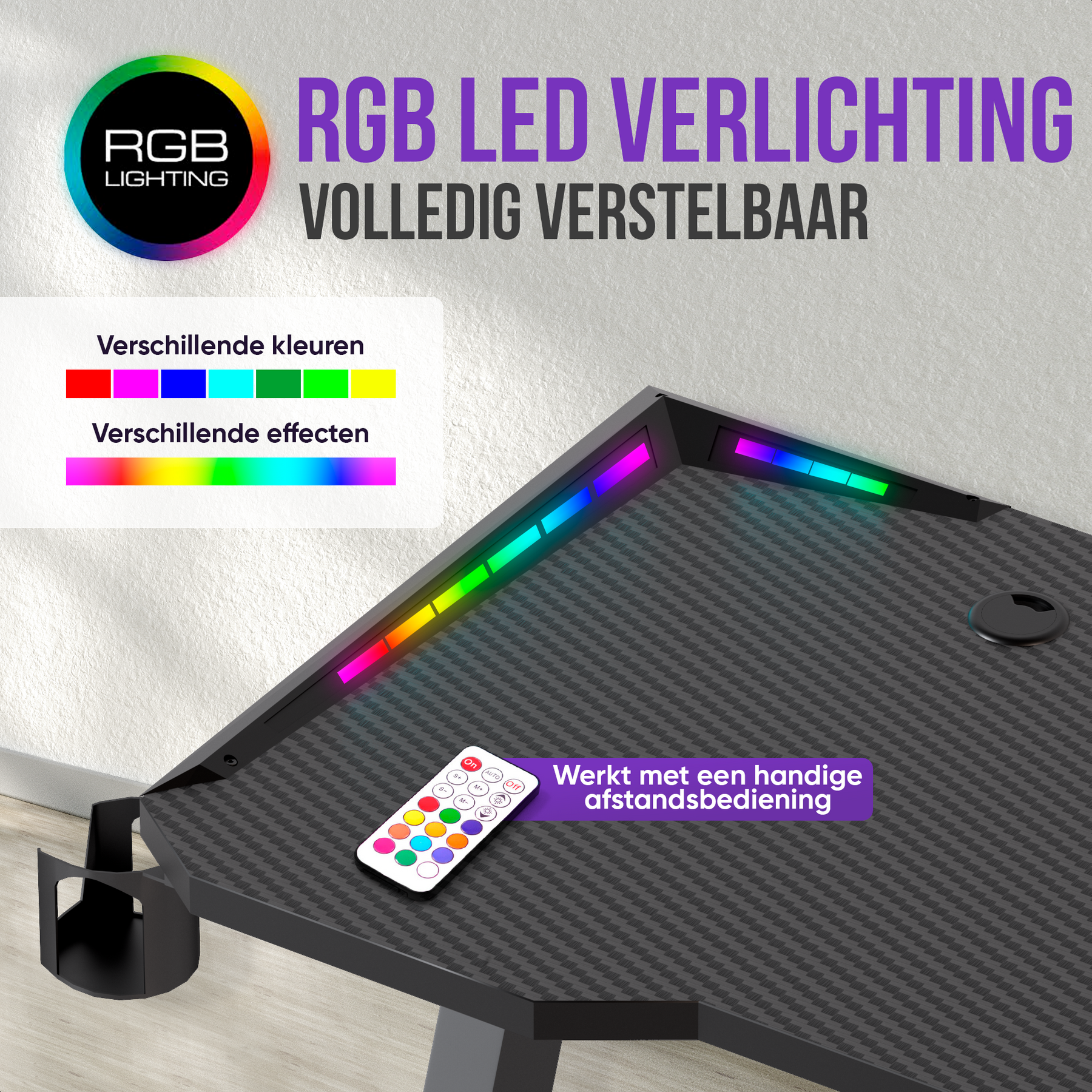 Avalo Gaming Bureau - 120x60x73 CM - Game Desk Met LED Verlichting - Tafel - Zwart