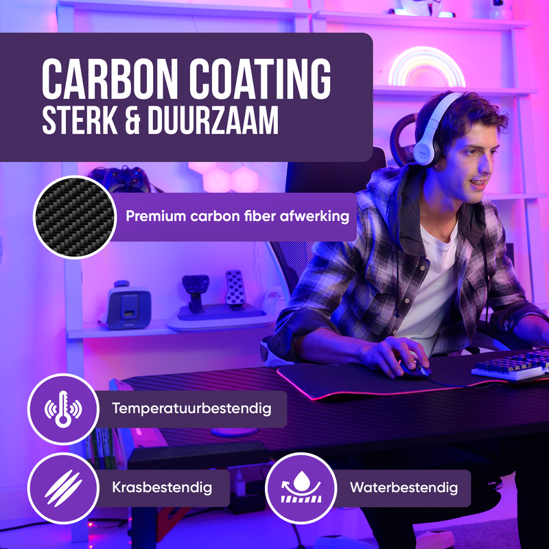 Avalo Gaming Bureau - 120x60x73 CM - Game Desk Met LED Verlichting - Tafel - Zwart