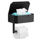 Avalo WC Rolhouder met Bakje & Plankje - Zwart - Zelfklevend / Boren / Zonder Boren - Toiletrolhouder - WC Papier Houder