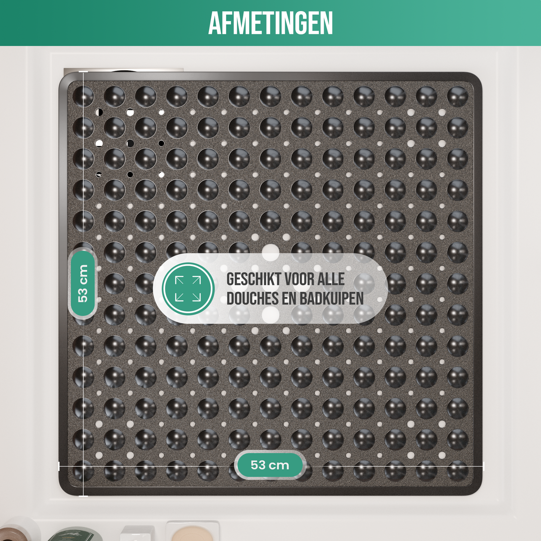 Avalo Badmat / Antislipmat Douche - 53x53CM - Zwart - Met Zuignappen - Douchemat Antislip voor Douche - Badkamermat