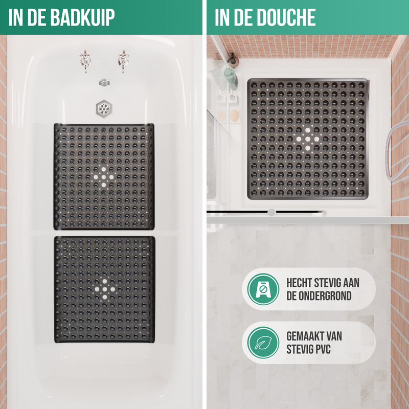Avalo Badmat / Antislipmat Douche - 53x53CM - Zwart - Met Zuignappen - Douchemat Antislip voor Douche - Badkamermat
