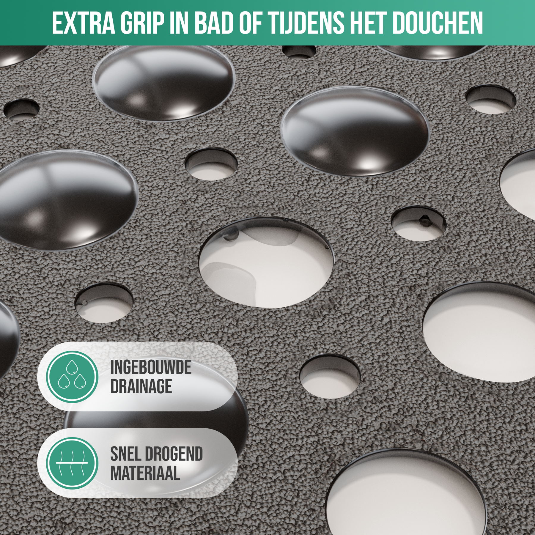 Avalo Badmat / Antislipmat Douche - 53x53CM - Zwart - Met Zuignappen - Douchemat Antislip voor Douche - Badkamermat