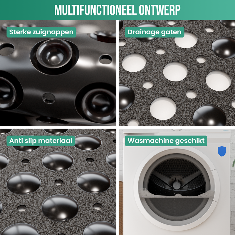 Avalo Badmat / Antislipmat Douche - 53x53CM - Zwart - Met Zuignappen - Douchemat Antislip voor Douche - Badkamermat
