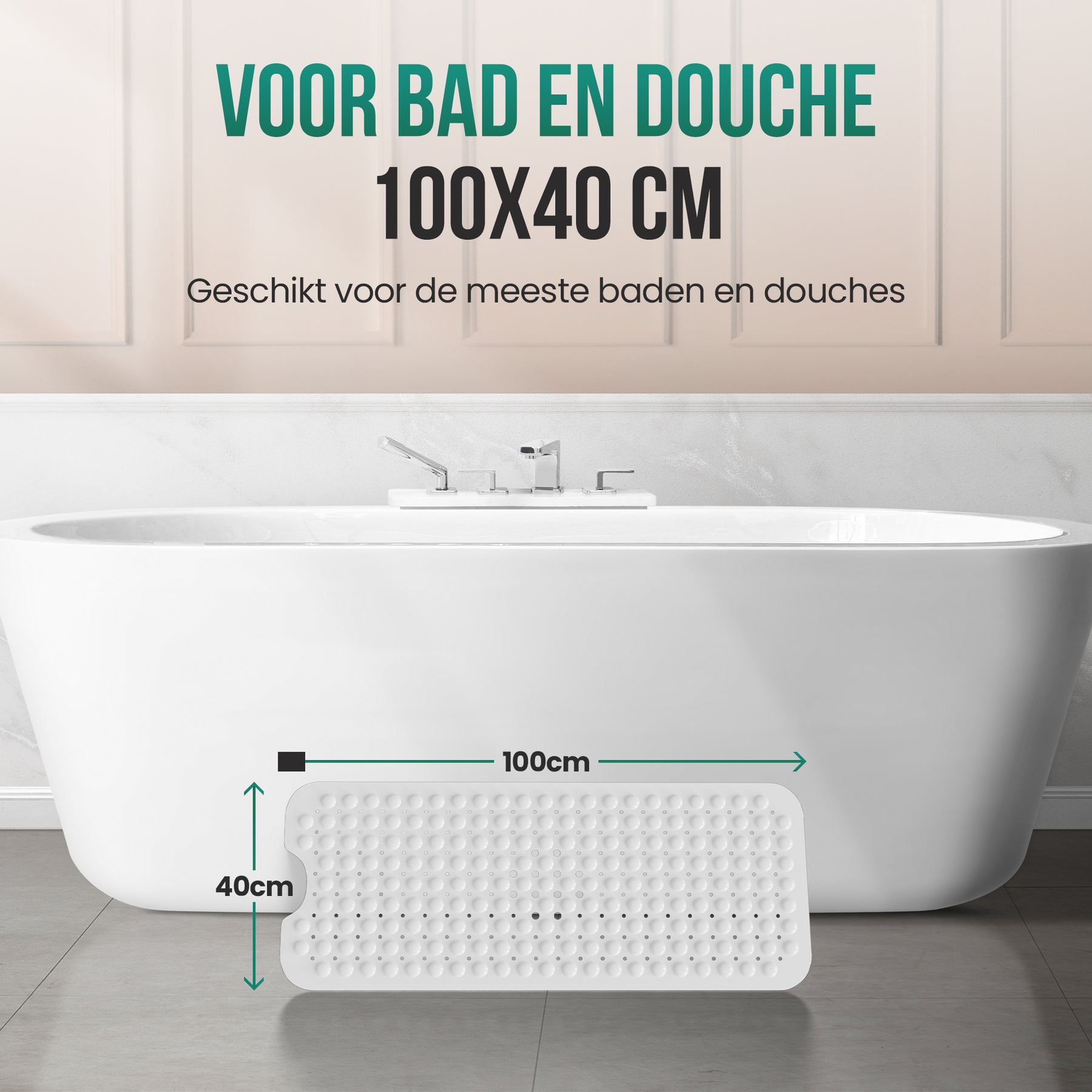 Avalo Badmat / Antislipmat Douche - 100x40CM - Wit - Met Zuignappen - Douchemat Antislip voor Douche - Badkamermat