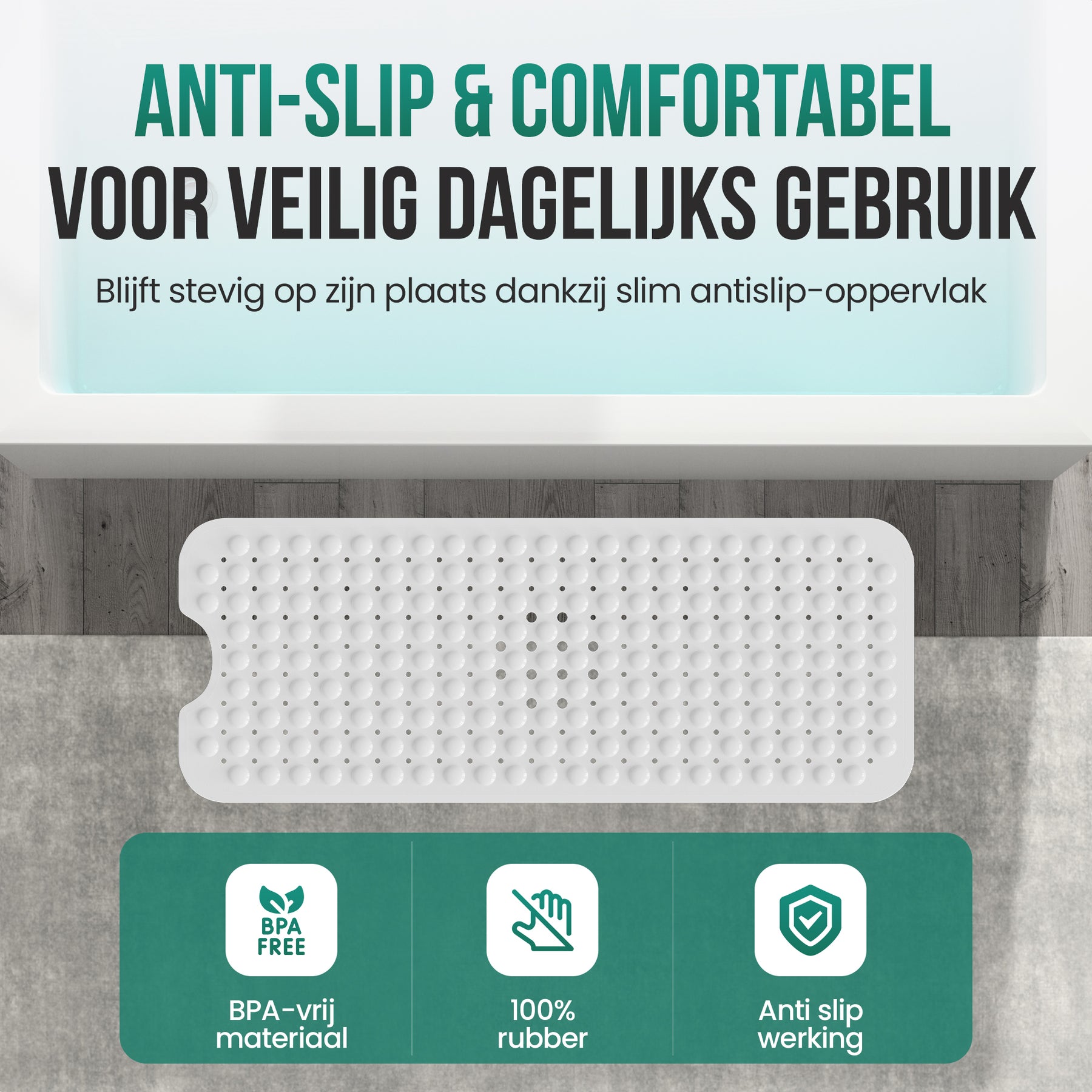 Avalo Badmat / Antislipmat Douche - 100x40CM - Wit - Met Zuignappen - Douchemat Antislip voor Douche - Badkamermat