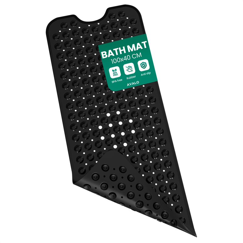 Avalo Badmat / Antislipmat Douche - 100x40CM - Zwart - Met Zuignappen - Douchemat Antislip voor Douche - Badkamermat