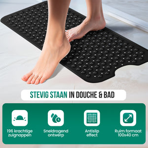 Avalo Badmat / Antislipmat Douche - 100x40CM - Zwart - Met Zuignappen - Douchemat Antislip voor Douche - Badkamermat