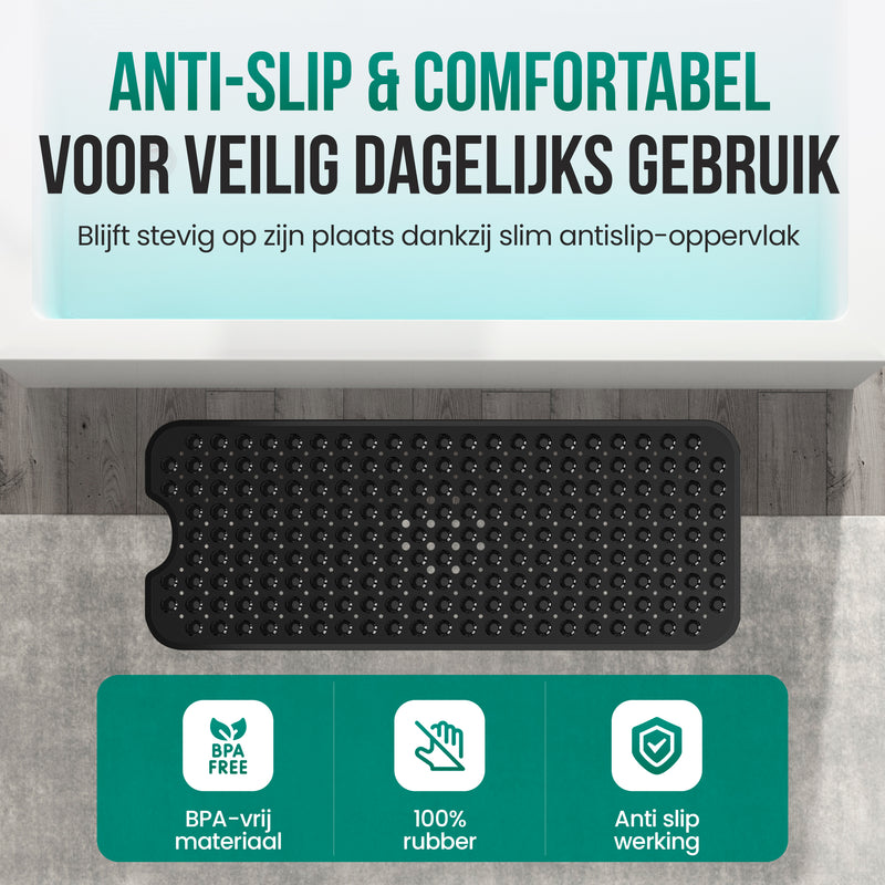 Avalo Badmat / Antislipmat Douche - 100x40CM - Zwart - Met Zuignappen - Douchemat Antislip voor Douche - Badkamermat