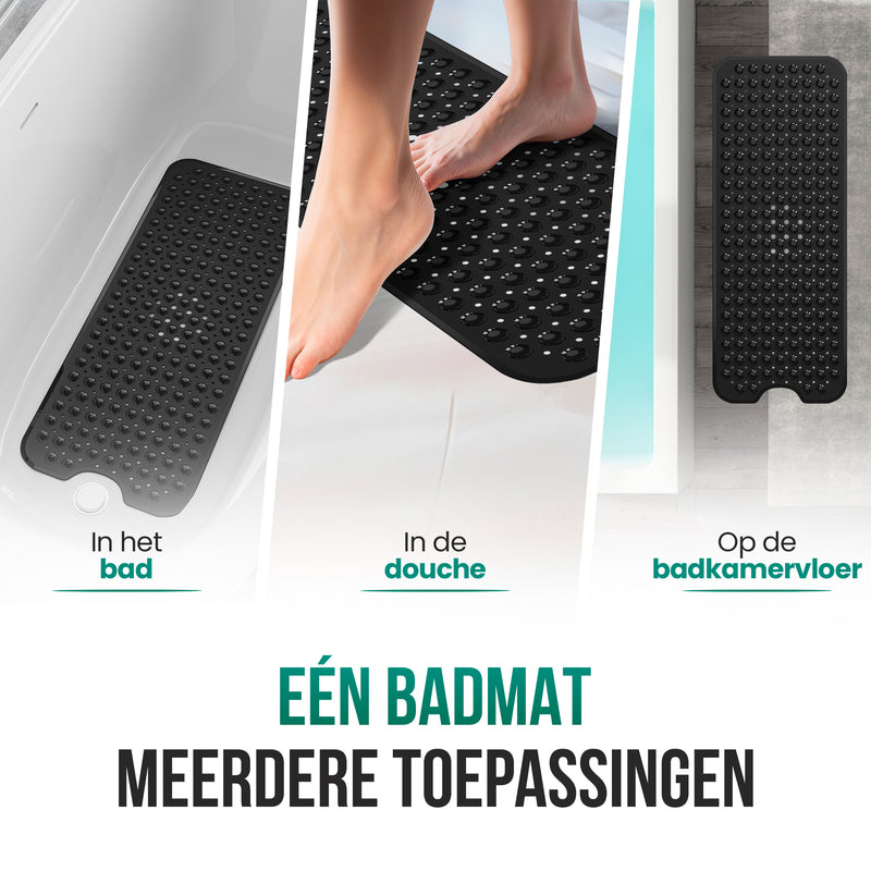Avalo Badmat / Antislipmat Douche - 100x40CM - Zwart - Met Zuignappen - Douchemat Antislip voor Douche - Badkamermat