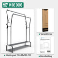 Avalo Industrieel Kledingrek Dubbele Stang - Metaal - 110x33x150 CM - Zwart - Opbergruimte Voor Schoenen - Garderoberek Met Haken