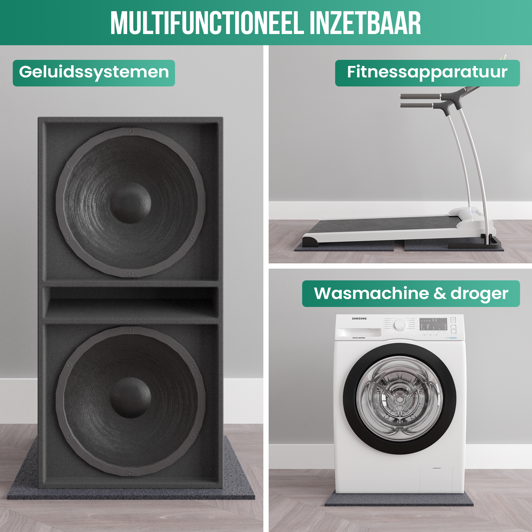 Avalo Anti Trillingsmat Wasmachine en Wasdroger - 60 x 60 CM - Geluidsdempende Antislip Mat - Trillingsdemper - Rubber Mat