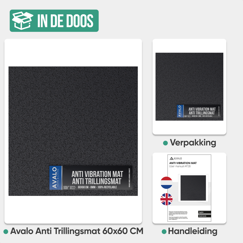 Avalo Anti Trillingsmat Wasmachine en Wasdroger - 60 x 60 CM - Geluidsdempende Antislip Mat - Trillingsdemper - Rubber Mat