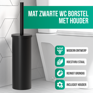 Avalo Toiletborstel Met Houder - Vrijstaand - RVS Zwart - WC Borstel Met Houder