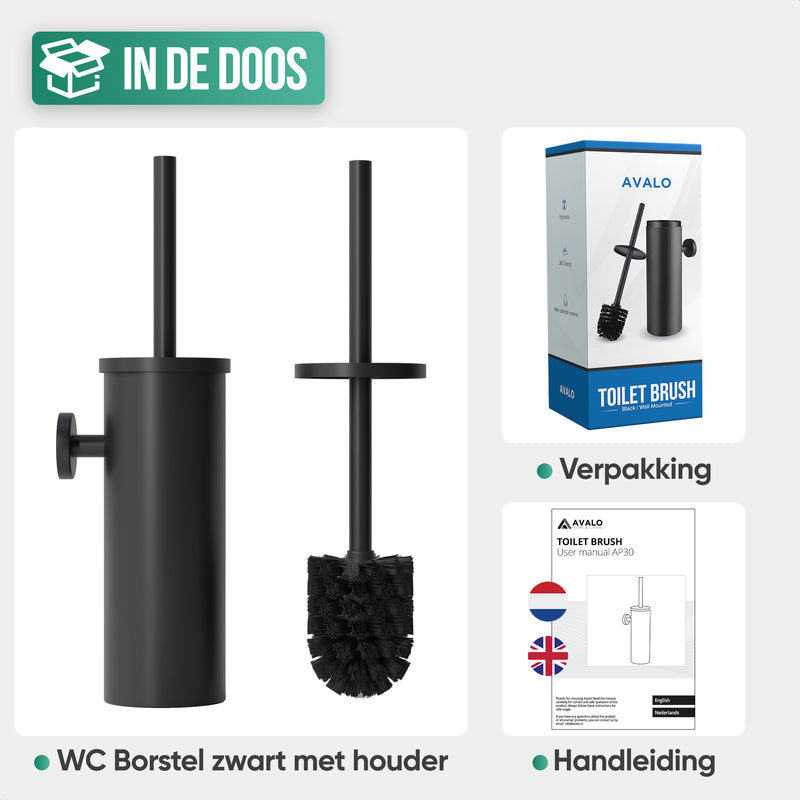 Avalo Toiletborstel Met Houder - Hangend - RVS Zwart - WC Borstel Met Houder