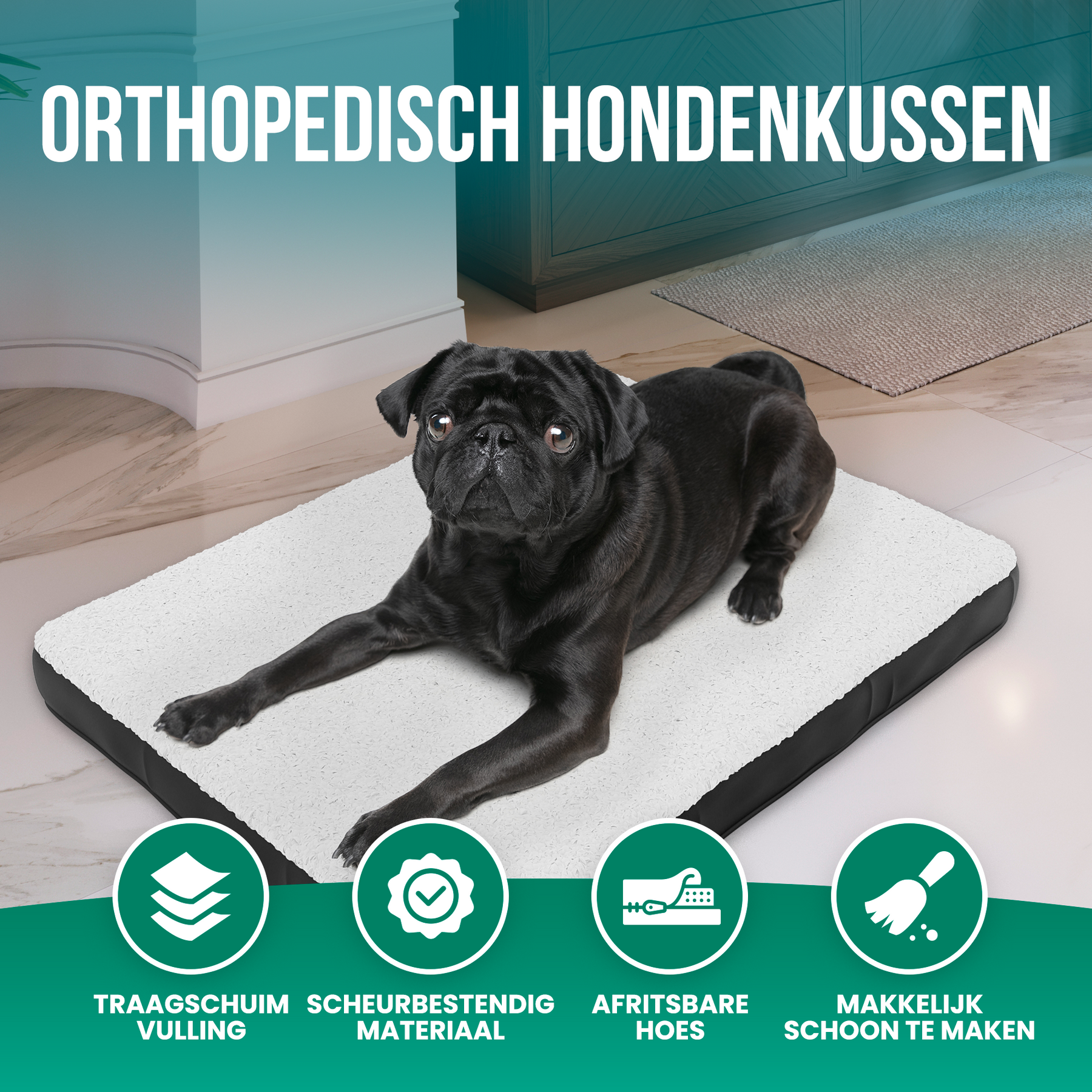 Avalo Orthopedisch Hondenkussen XL - 112x81 cm - Wasbaar / Traagschuim / Antislip - Orthopedische Hondenmand