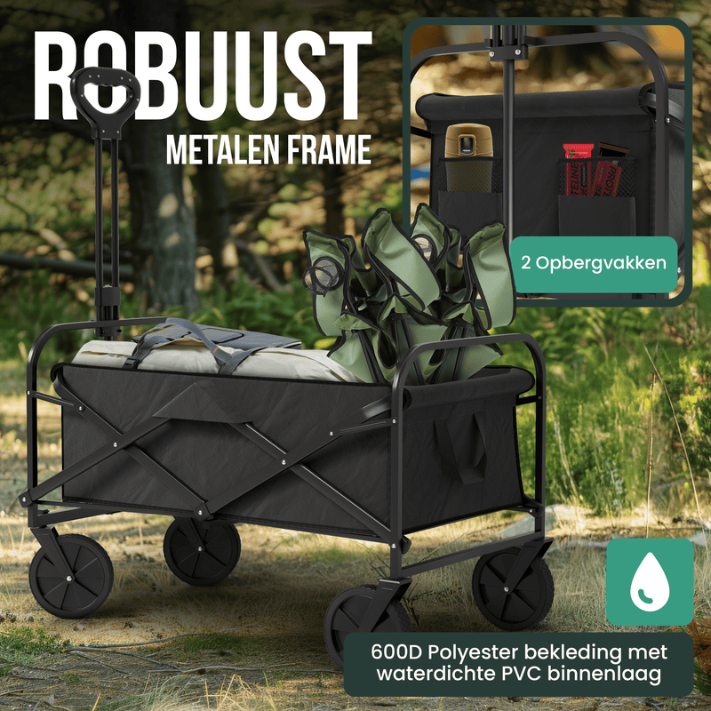 Avalo Bolderkar XL - Opvouwbaar - Tot 110KG - 91x51x103 CM - 120L - 360º Wielen - Zwart