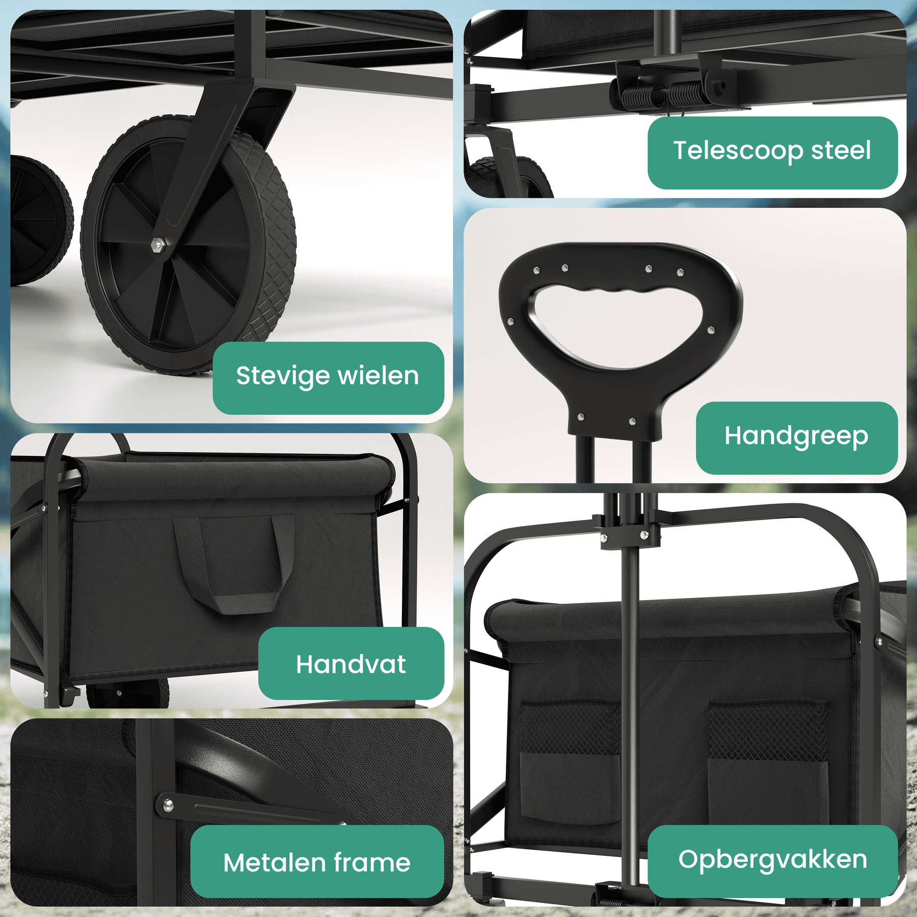 Avalo Bolderkar XL - Opvouwbaar - Tot 110KG - 91x51x103 CM - 120L - 360º Wielen - Zwart
