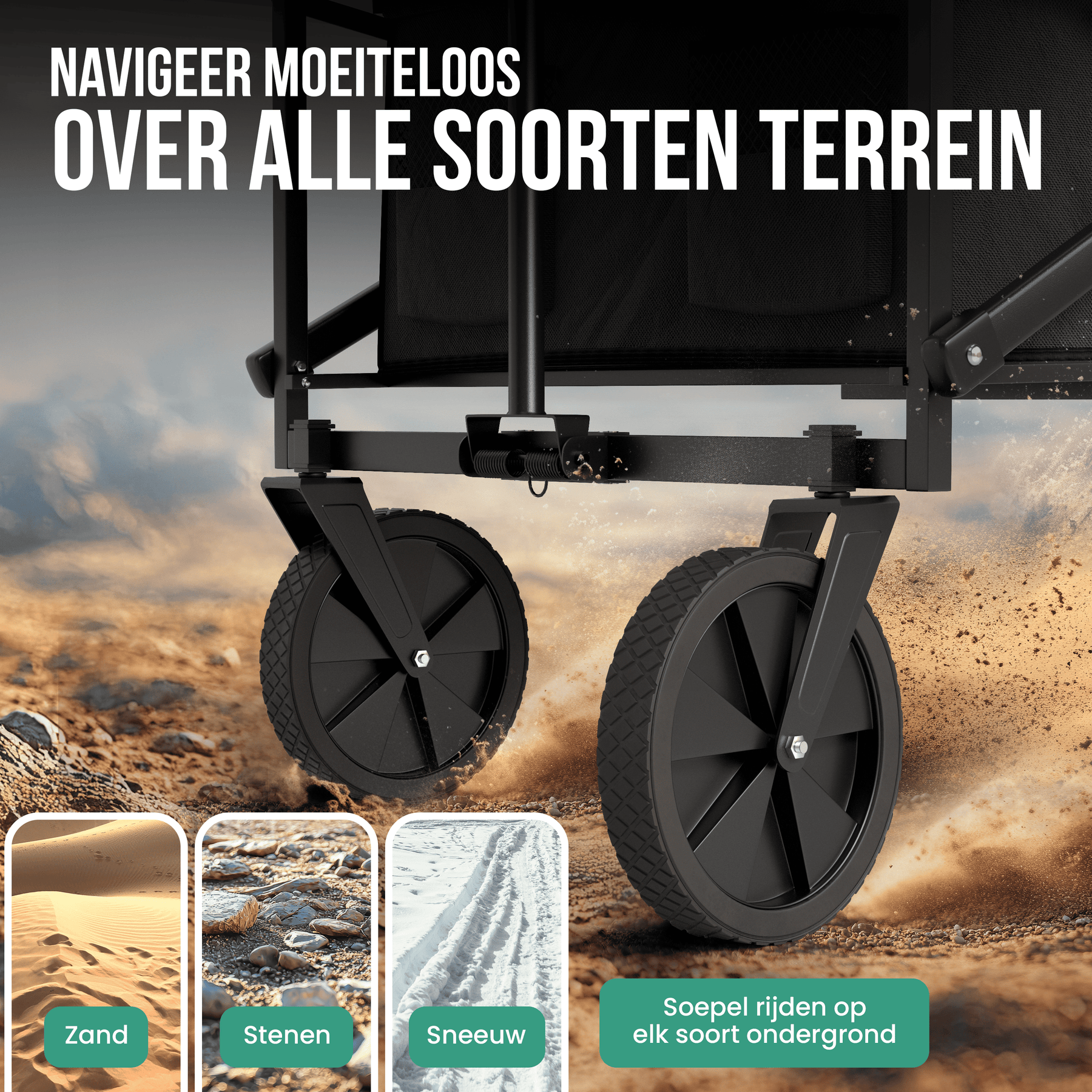 Avalo Bolderkar XL - Opvouwbaar - Tot 110KG - 91x51x103 CM - 120L - 360º Wielen - Zwart