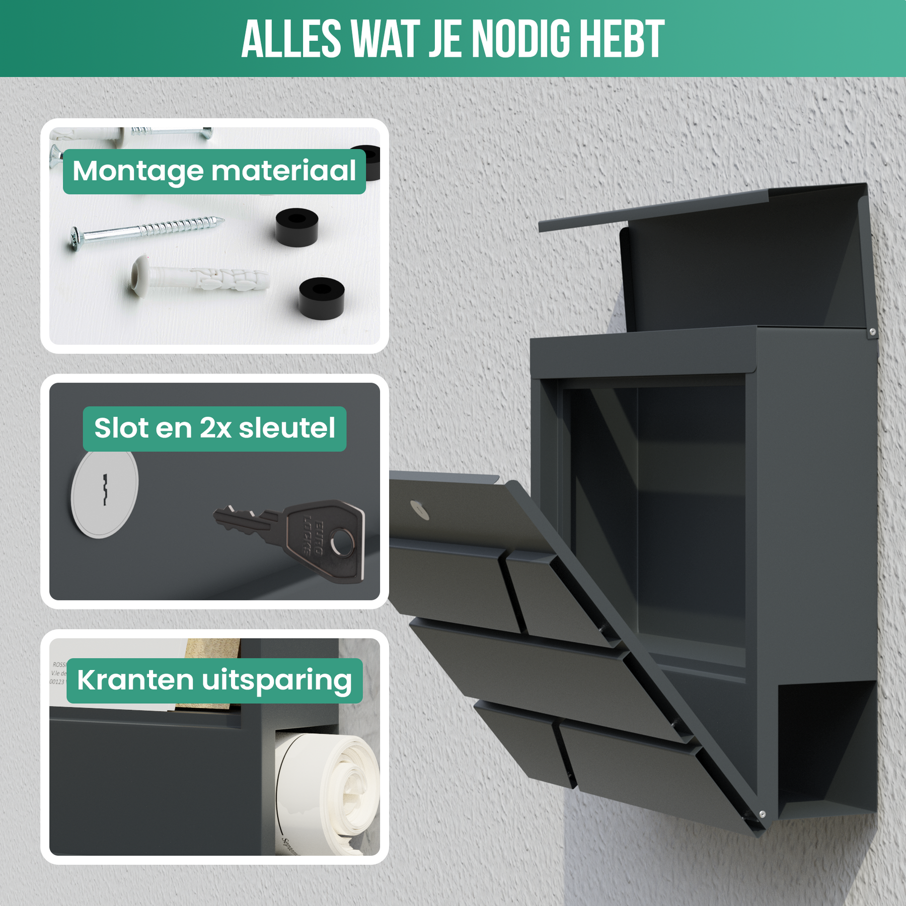 Avalo Brievenbus RVS Antraciet met Krantenvak en Slot - Incl. Montagemateriaal & 2 Sleutels
