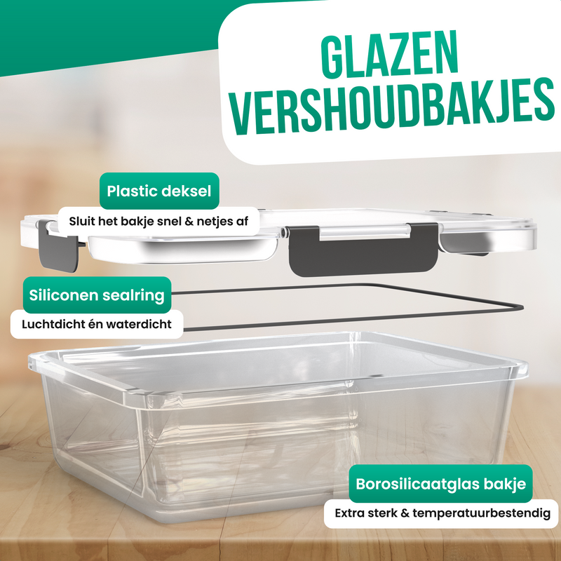 Avalo Vershoudbakjes Glas - Meal Prep Bakjes - Diepvriesbakjes - Met Deksel - 10 Delig 1060ml / 370ml