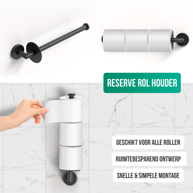 Avalo Toiletaccessoireset Zwart 4-delig - Luxe Toilet Set - Toiletborstel met Houder / Toiletrolhouder / Reserverolhouder / Handdoekhaak - Incl. Bevestigingsmateriaal