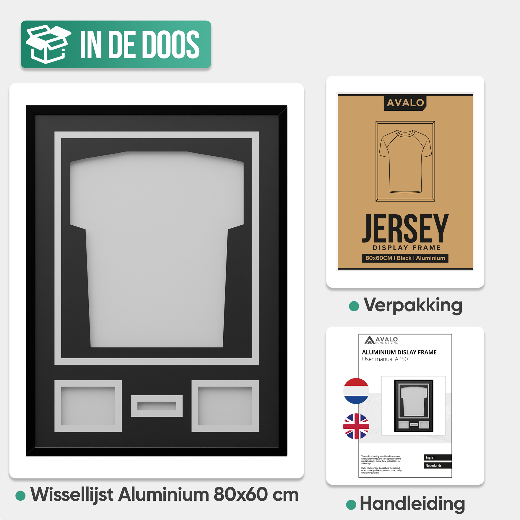 Avalo Wissellijst Aluminium - Inlijsten Voetbal Shirt - 3D Box Frame - 60x80 CM - Zwart - Diepe lijst - Shirt Inlijsten In Fotolijst