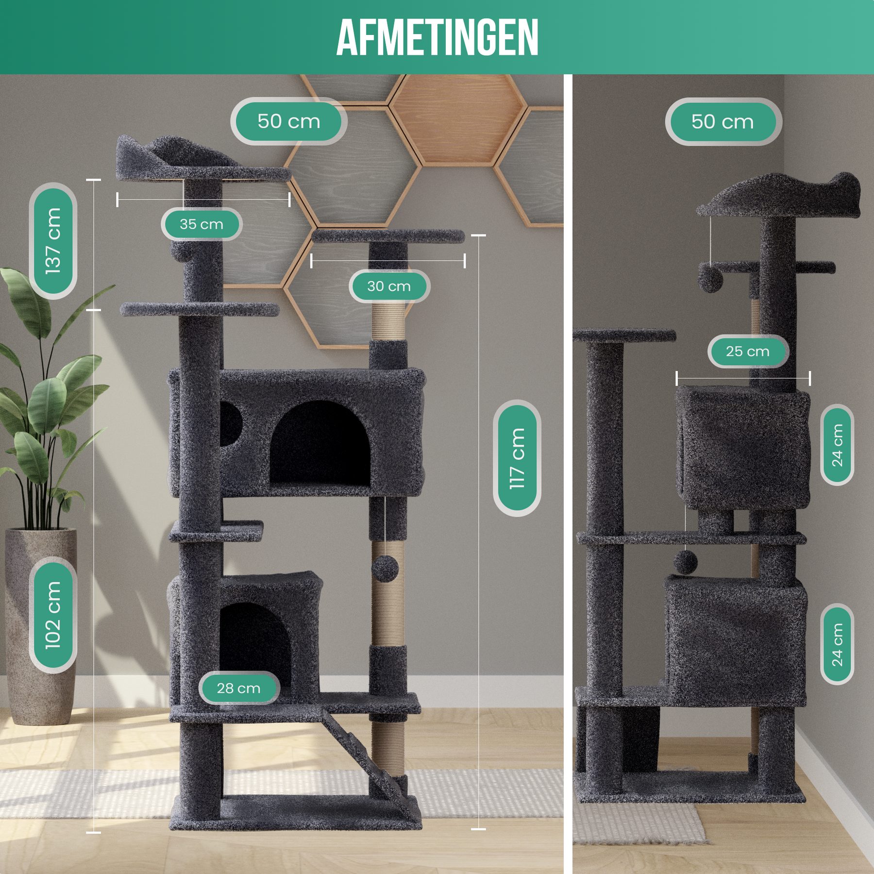 Avalo Krabpaal Voor Katten Met 7 Niveaus - 137x50x50 CM - Donkergrijs - Krabpaal Voor Grote Katten