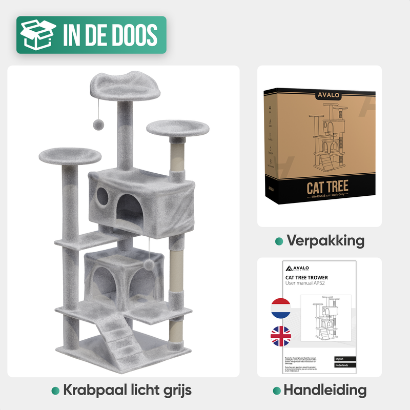 Avalo Krabpaal Voor Katten Met 7 Niveaus - 137x49x49 CM - Lichtgrijs - Krabpaal Voor Grote Katten