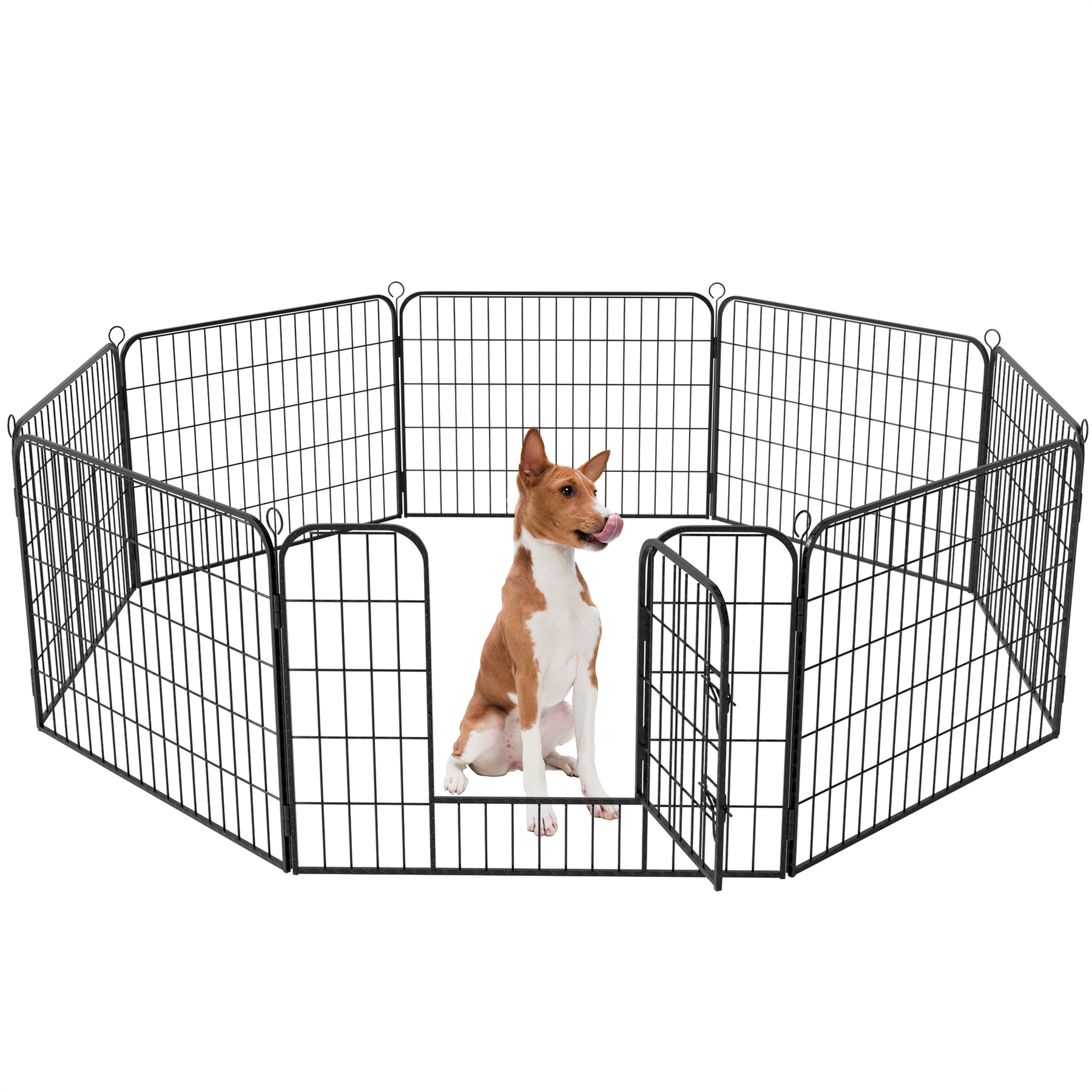 Avalo Puppyren Ø210cm Opvouwbaar Zwart - 8 panelen 80x60cm - Dierenren / Konijnenren / Hondenren