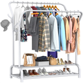 Avalo Industrieel Kledingrek Dubbele Stang - Metaal - 110x33x150 CM - Wit - Opbergruimte Voor Schoenen - Garderoberek Met Haken