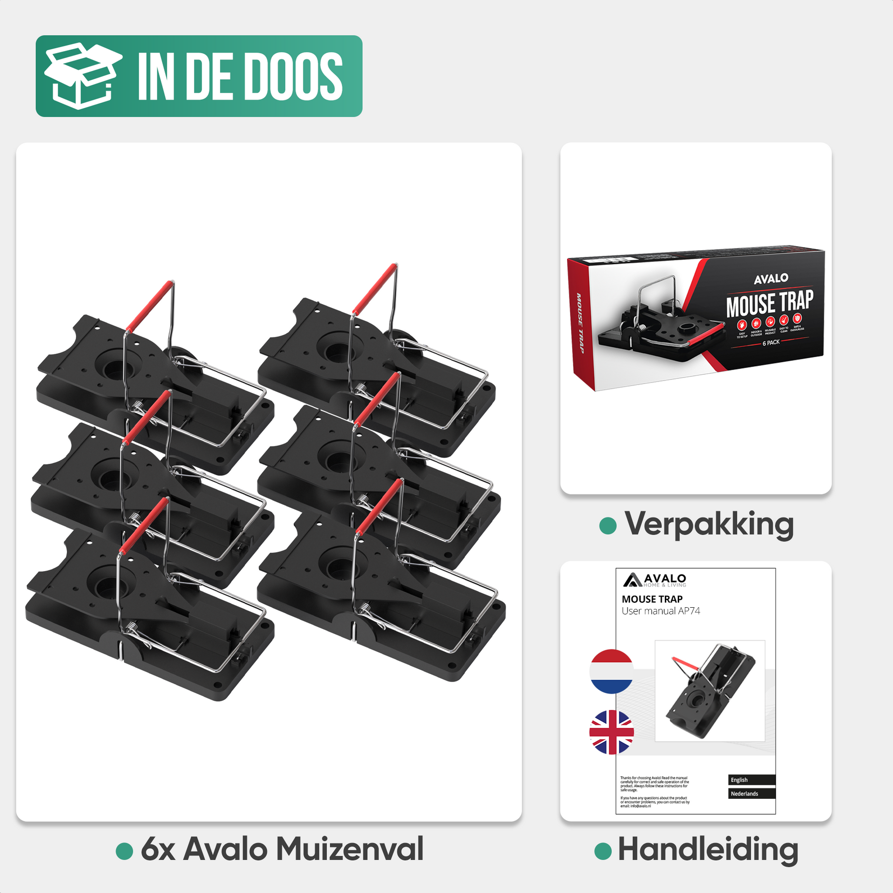 Avalo Muizenval voor Binnen en Buiten - 6 Stuks - Extra Sterk