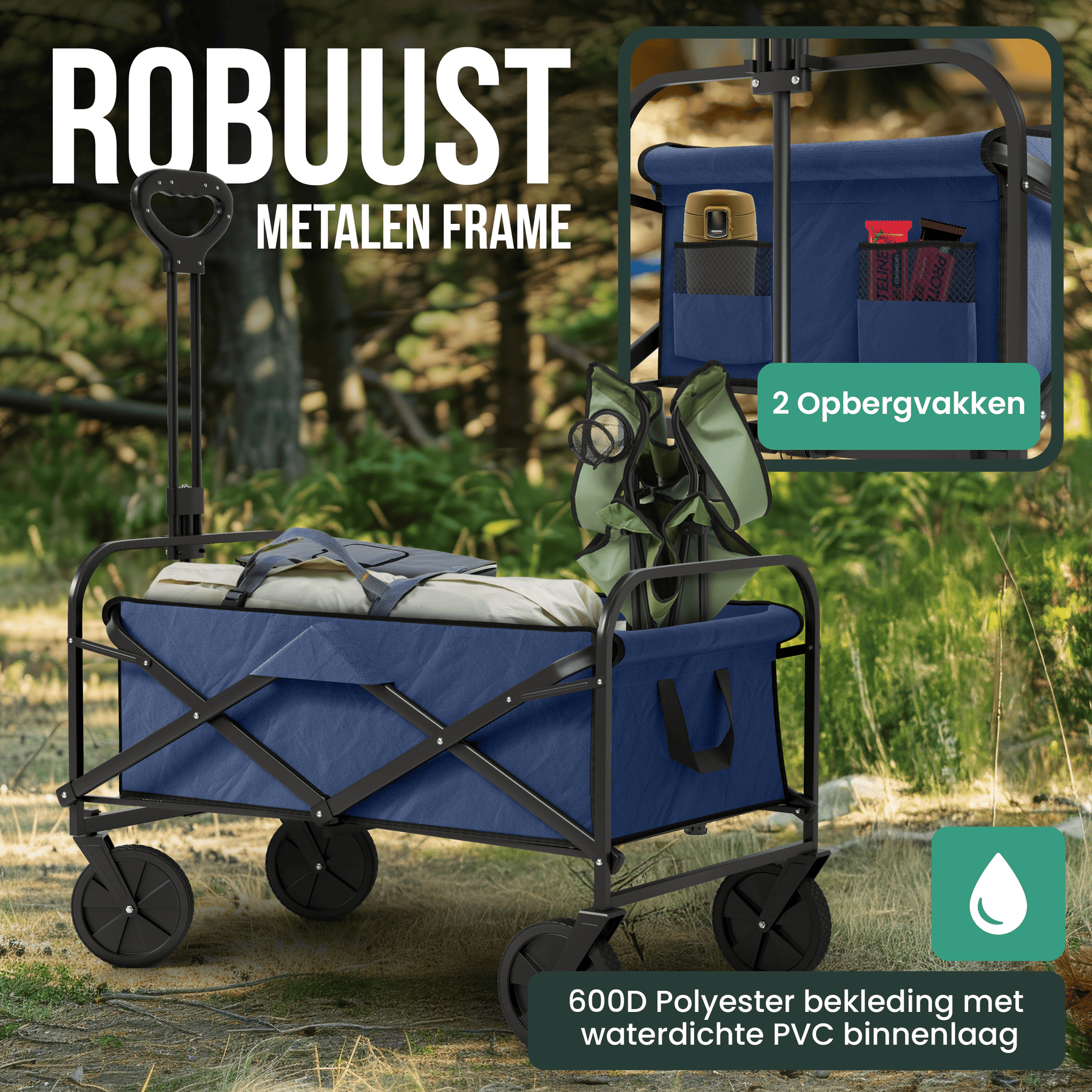 Avalo Bolderkar - Opvouwbaar - Tot 90KG - 80x47x49 CM - 80L - 360º Wielen - Blauw