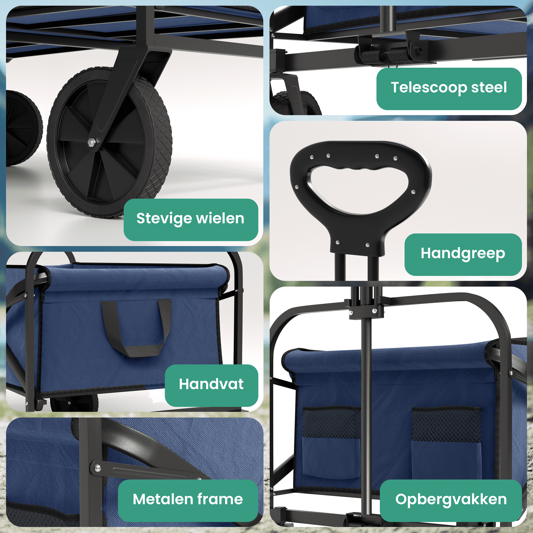 Avalo Bolderkar - Opvouwbaar - Tot 90KG - 80x47x49 CM - 80L - 360º Wielen - Blauw