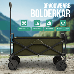 Avalo Bolderkar - Opvouwbaar - Tot 90KG - 80x47x49 CM - 80L - 360º Wielen - Groen