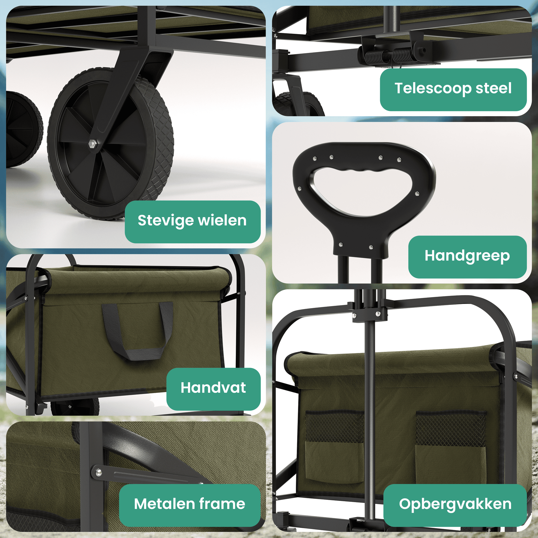 Avalo Bolderkar - Opvouwbaar - Tot 90KG - 80x47x49 CM - 80L - 360º Wielen - Groen