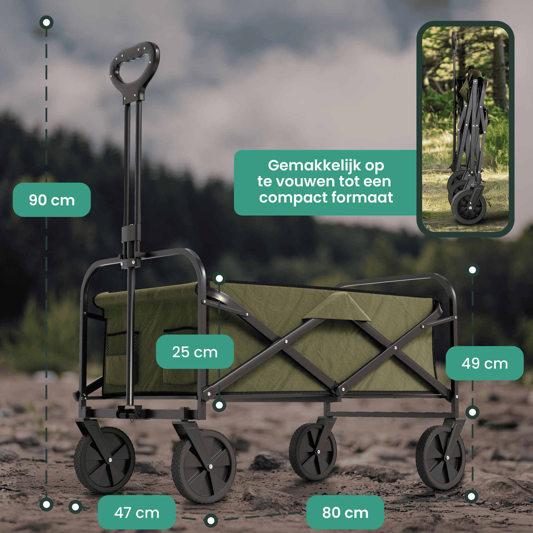 Avalo Bolderkar - Opvouwbaar - Tot 90KG - 80x47x49 CM - 80L - 360º Wielen - Groen