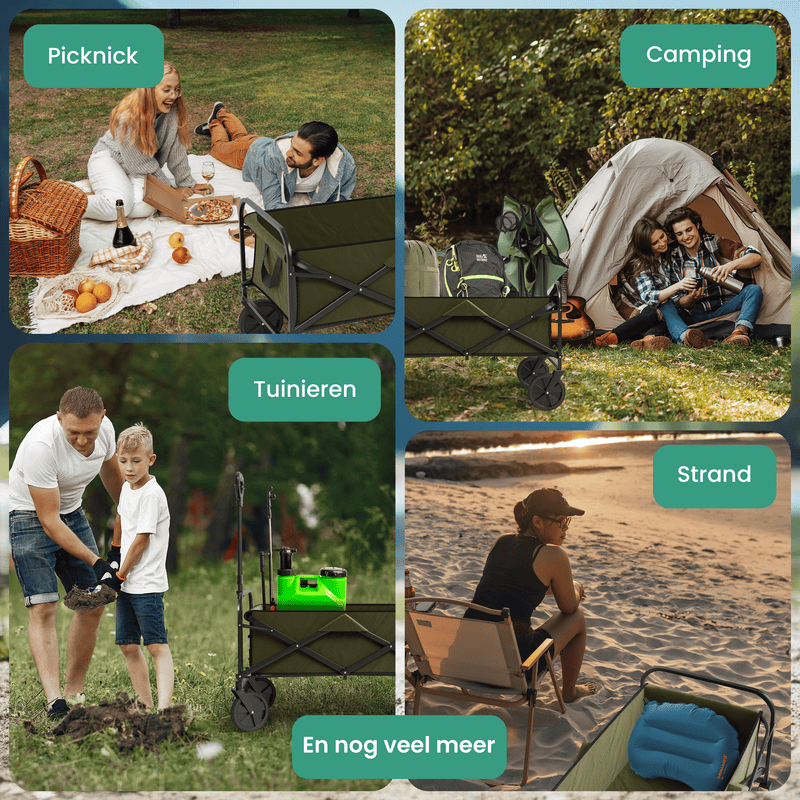 Avalo Bolderkar - Opvouwbaar - Tot 90KG - 80x47x49 CM - 80L - 360º Wielen - Groen