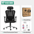 Avalo Ergonomische Bureaustoel Met Hoofdsteun - NEN1335 - Bureaustoelen Voor Volwassenen - Bureau Stoel - Incl. 2 Sets Krasvrije Wielen Voor Harde / Zachte Ondergrond