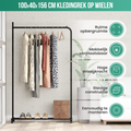 Avalo Kledingrek op Wieltjes Zwart - Metaal - 100x40x156 CM - Opbergruimte Voor Schoenen
