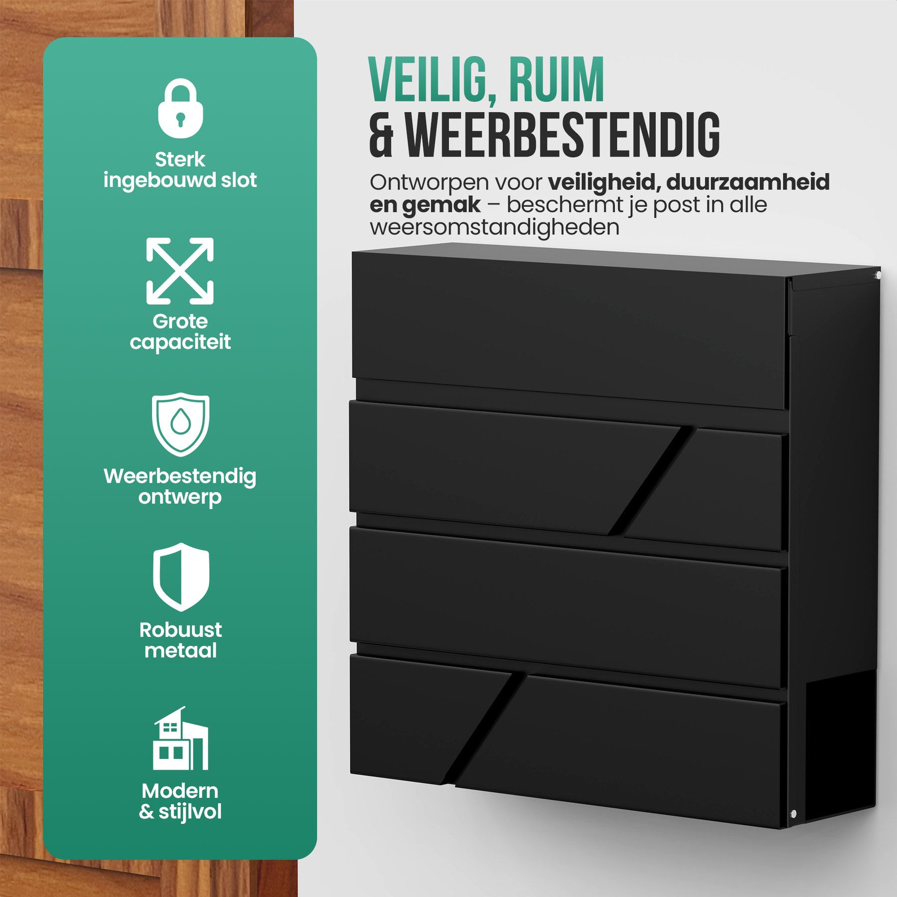 Avalo Brievenbus RVS Zwart met Krantenvak en Slot - Incl. Montagemateriaal & 2 Sleutels